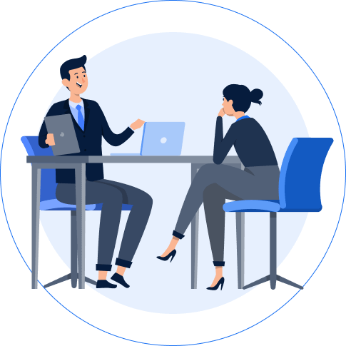 vectors image of a man and woman sitting on chairs communicating with each other