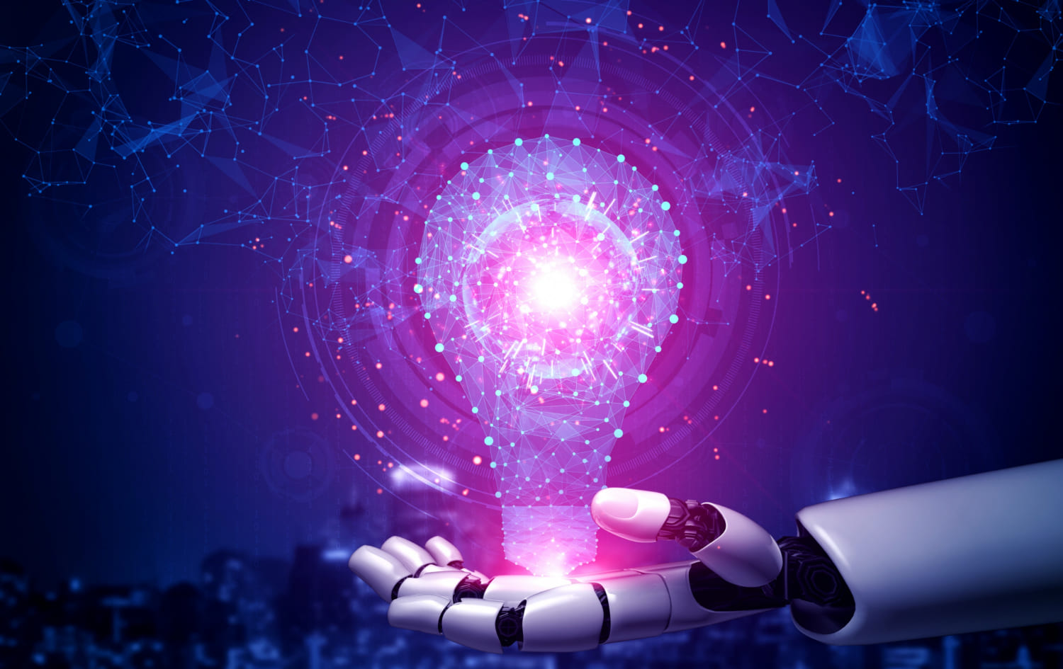 Robotic hand emitting a soft glow, symbolizing advanced artificial intelligence